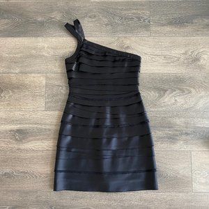BCBG MAXAZRIA Black Layered Single-Shoulder Dress